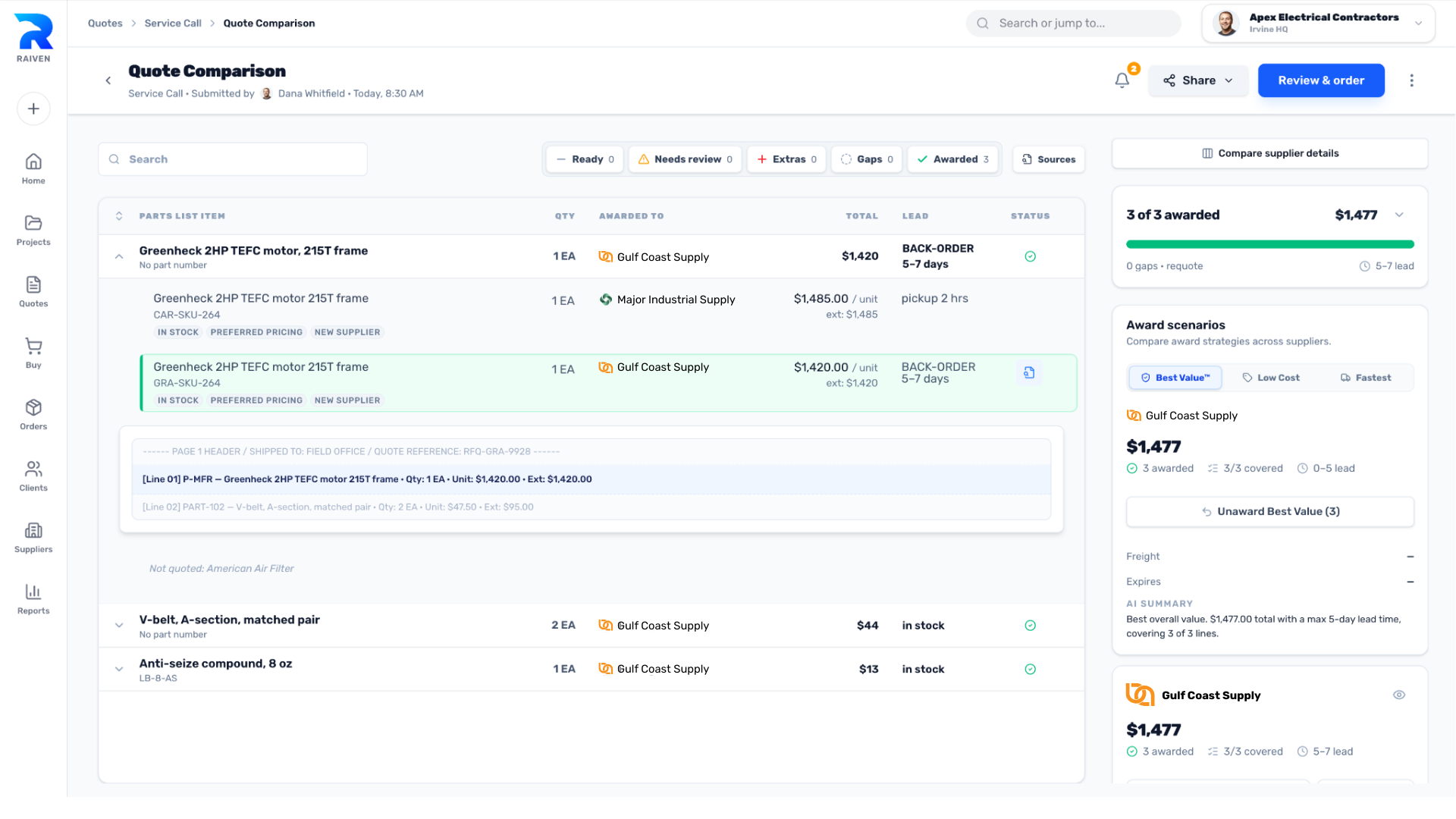 Platform and quote comparison view